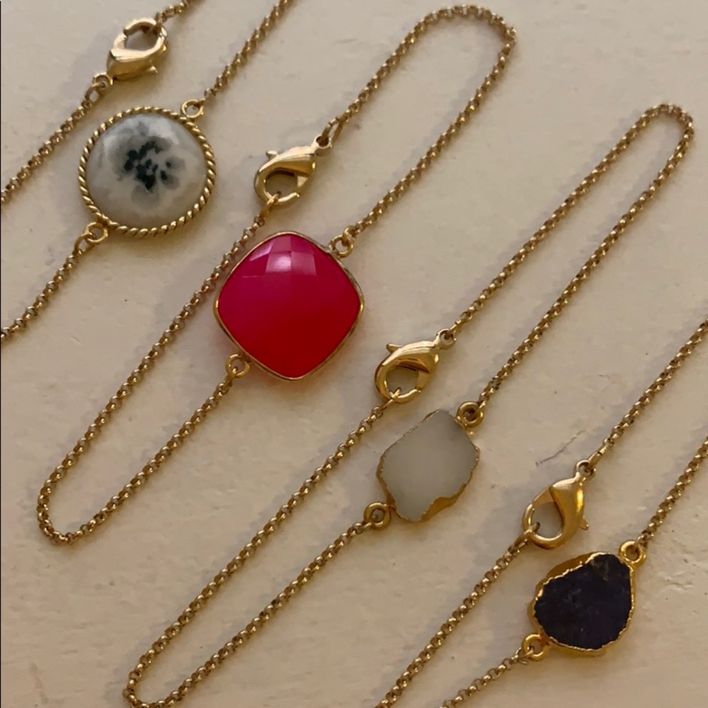 Dainty Gold Gemstone Bracelets (Set of 4)